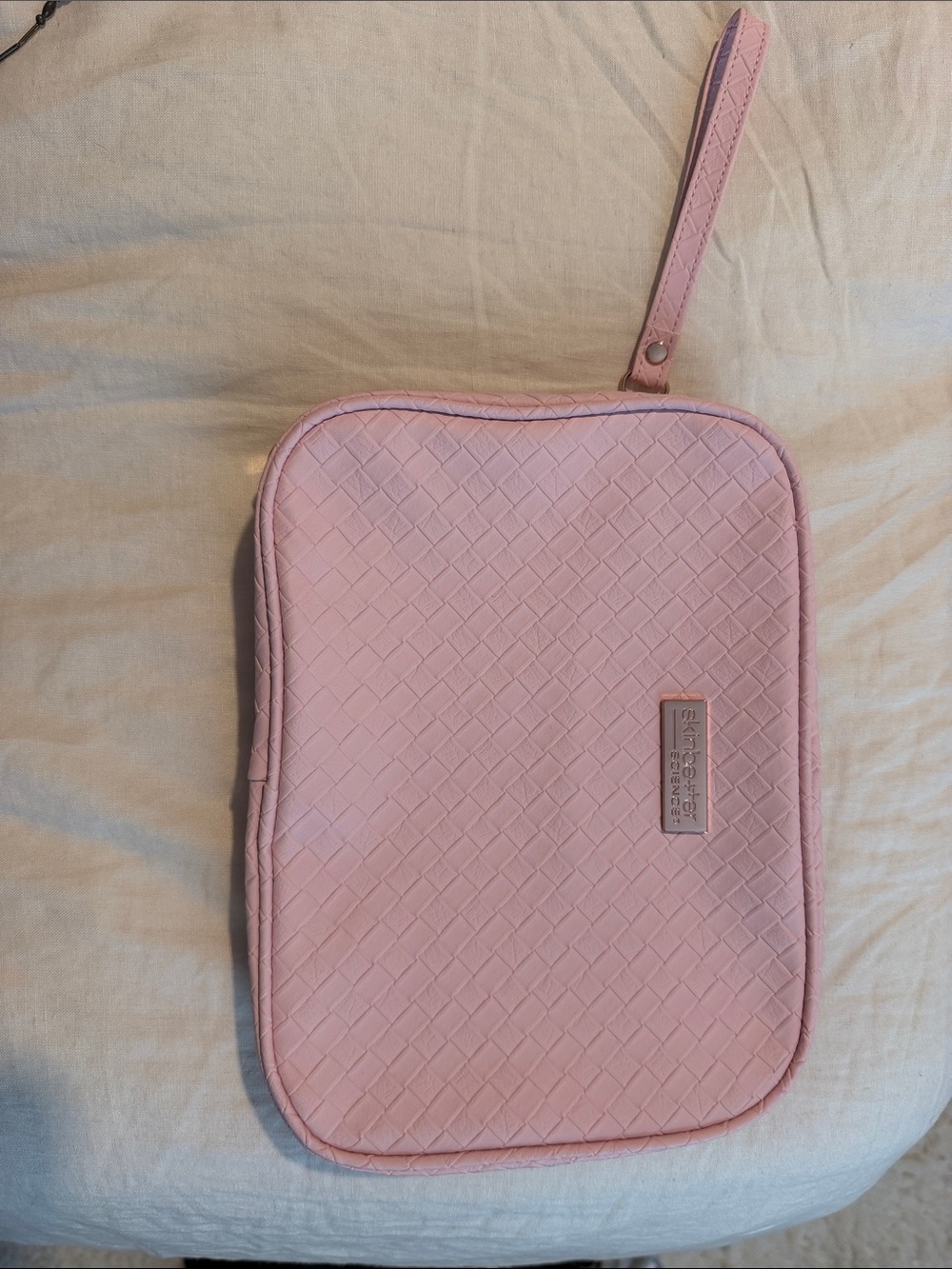 Skinbetter Light Pink Woven Cosmetic Wristlet Pouch